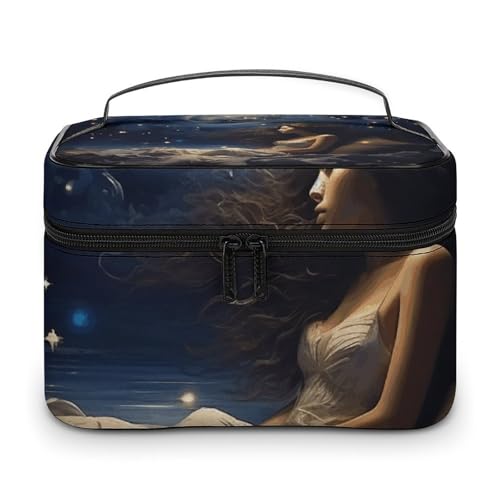 GFLFMXZW Make-up-Tasche, Reise-Kosmetiktasche für Damen, romantischer Mond und Sterne, Make-up-Tasche für Geldbörse, großer Make-up-Organizer, Empfangstasche, romantischer Mond und Sterne, 25 x 18 x von GFLFMXZW