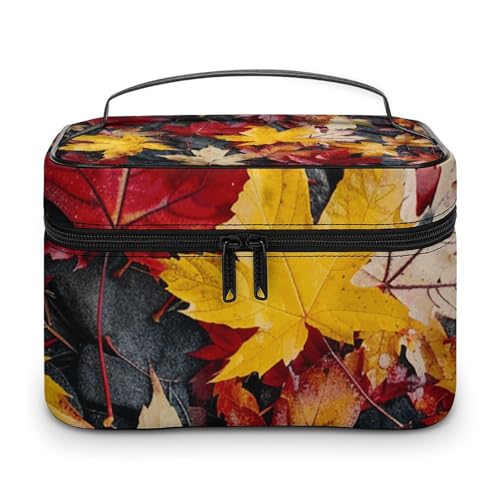 GFLFMXZW Make-up-Tasche, Reise-Kosmetiktasche für Damen, rote Ahornblätter, Make-up-Tasche für Geldbörse, großer Make-up-Organizer, Empfangstasche, rote Ahornblätter, 25 x 18 x 15 cm, Kosmetiktasche, von GFLFMXZW
