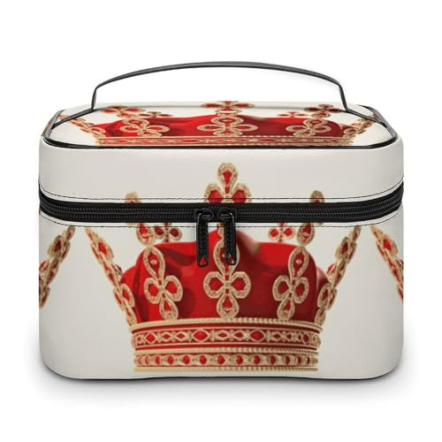 GFLFMXZW Make-up-Tasche, Reise-Kosmetiktasche für Damen, rote Krone, Make-up-Tasche für Geldbörse, großer Make-up-Organizer, Empfangstasche, rote Krone, 25 x 18 x 15 cm, Kosmetiktasche, Rote Krone, von GFLFMXZW