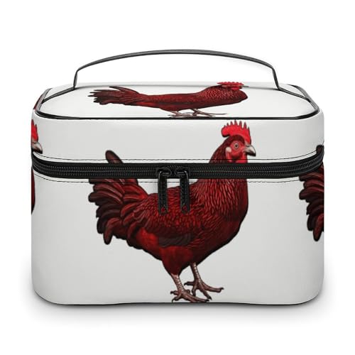 GFLFMXZW Make-up-Tasche, Reise-Kosmetiktasche für Damen, rotes Huhn, Make-up-Tasche für Geldbörse, großer Make-up-Organizer, Empfangstasche, rotes Huhn, 25 x 18 x 15 cm, Kosmetiktasche, Rotes Huhn, von GFLFMXZW