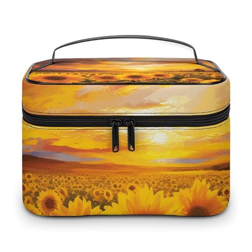 GFLFMXZW Make-up-Tasche, Reise-Kosmetiktasche für Damen, schönes Sonnenblumenfeld, Sonnenuntergang, Make-up-Tasche für Geldbörse, großer Make-up-Organizer, Tasche, schönes Sonnenblumenfeld, von GFLFMXZW