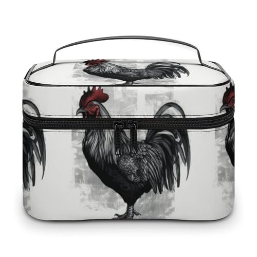 GFLFMXZW Make-up-Tasche, Reise-Kosmetiktasche für Damen, schwarzer Hahn, Make-up-Tasche für Geldbörse, großer Make-up-Organizer, Empfangstasche, schwarzer Hahn, 25 x 18 x 15 cm, Kosmetiktasche, von GFLFMXZW