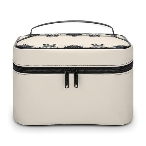 GFLFMXZW Make-up-Tasche, Reise-Kosmetiktasche für Damen, schwarzes Spitzenmuster, Make-up-Tasche für Geldbörse, großer Make-up-Organizer, Empfangstasche, schwarzes Spitzenmuster, 25 x 18 x 15 cm, von GFLFMXZW