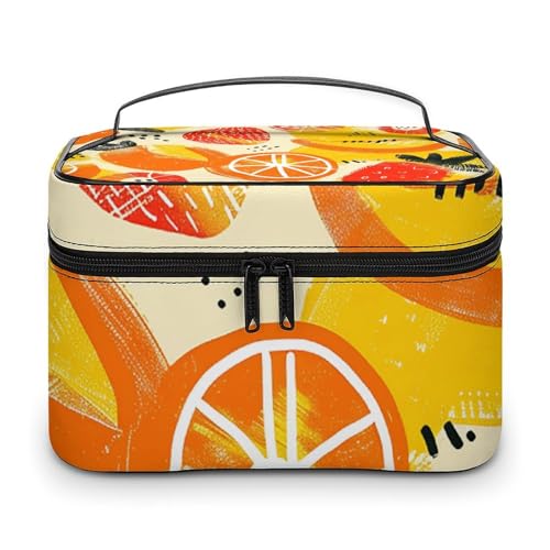 GFLFMXZW Make-up-Tasche, Reise-Kosmetiktasche für Damen, tropisches Obstmuster, Make-up-Tasche für Geldbörse, großer Make-up-Organizer, Empfangstasche, tropisches Obstmuster, 25 x 18 x 15 cm, von GFLFMXZW