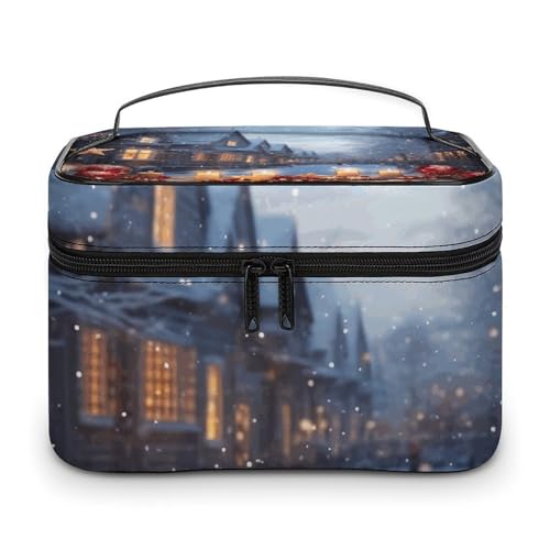 GFLFMXZW Make-up-Tasche, Reise-Kosmetiktasche für Damen, weihnachtliche Atmosphäre, Make-up-Tasche für Geldbörse, großer Make-up-Organizer, Empfangstasche, Weihnachtsatmosphäre, 25 x 18 x 15 cm, von GFLFMXZW