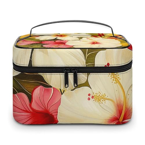 GFLFMXZW Make-up-Tasche, Reise-Kosmetiktasche für Damen, weiße Hibiskusblüte, Make-up-Tasche für Geldbörse, großer Make-up-Organizer, Empfangstasche, weiße Hibiskusblüte, 25 x 18 x 15 cm, von GFLFMXZW