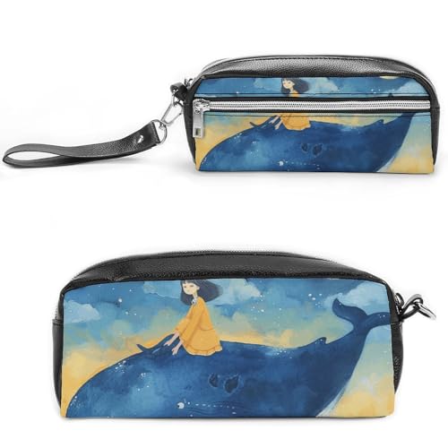 GFLFMXZW Make-up-Tasche, Reise-Kosmetiktasche für Frauen, die auf einem blauen Wal sitzen, Make-up-Tasche für Geldbörse, großer Make-up-Organizer, sitzend auf einem blauen Wal, 20 x 10 x 5,5 cm, von GFLFMXZW