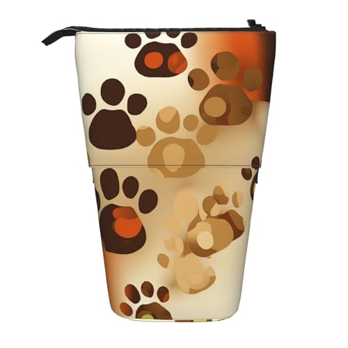 GFLFMXZW Pet Paw Prints Federmäppchen Stehende Bleistifttasche Teleskopischer Bleistifthalter Fall Pop Up Bleistift Tasche Tragbare Make-up-Tasche Mit Reißverschluss, Schwarz , Einheitsgröße von GFLFMXZW