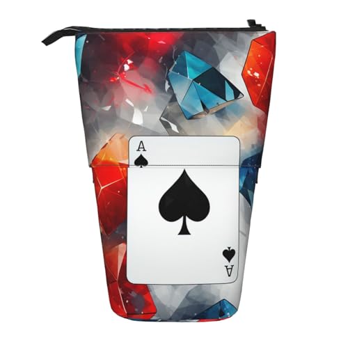 GFLFMXZW Polygonale Spielkarten-Druck-Federmäppchen, Stehendes Federmäppchen, Teleskop-Federhalter, Pop-Up-Bleistifttasche, tragbare Make-up-Tasche mit Reißverschluss, Schwarz , Einheitsgröße von GFLFMXZW