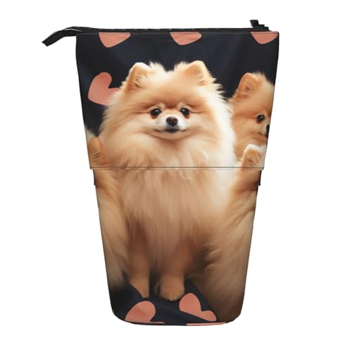 GFLFMXZW Pommeranians Federmäppchen mit Welpen-Aufdruck, Stehendes Federmäppchen, Teleskop-Federhalter, Pop-Up-Bleistifttasche, tragbare Make-up-Tasche mit Reißverschluss, Schwarz , Einheitsgröße von GFLFMXZW
