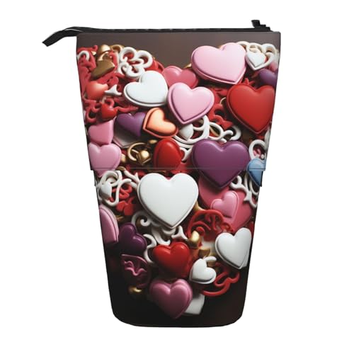 GFLFMXZW Romanticfoam Federmäppchen mit Herz-Aufdruck, Stehendes Federmäppchen, Teleskop-Bleistiftehalter, Pop-Up-Bleistiftbeutel, tragbare Make-up-Tasche mit Reißverschluss, Schwarz , Einheitsgröße von GFLFMXZW