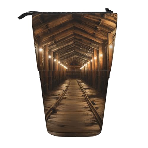 GFLFMXZW Salt Mine Print Pencil Case Standing Pencil Bag Telescopic Pencil Holder Case Pop Up Pencil Pouch Portable Makeup Bag With Zipper Closure, Schwarz , Einheitsgröße von GFLFMXZW