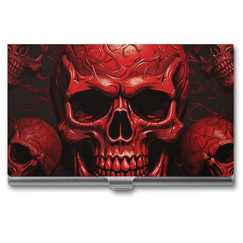 GFLFMXZW Visitenkartenhalter Metall Visitenkartenetui für Männer Frauen Pocket Card Holders Red Skulls Name Card Holder Credit Card Wallet ID Case/Holder Buckle Style Shut, Style, Stil: von GFLFMXZW