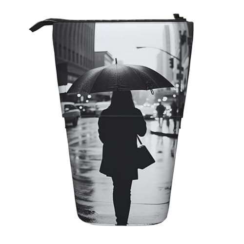 GFLFMXZW Walk in The Rain Druck-Federmäppchen, Stehendes Federmäppchen, Teleskop-Federhalter, Pop-Up-Bleistifttasche, tragbare Make-up-Tasche mit Reißverschluss, Schwarz , Einheitsgröße von GFLFMXZW