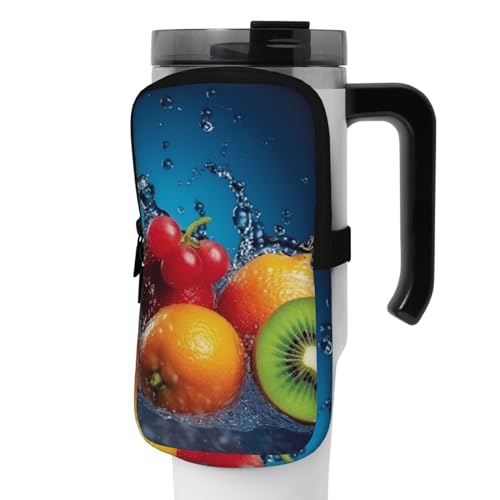 GFLFMXZW Wasserflaschen-Beutel, Sportflaschen-Zubehör, Tasche, Wassertropfen, Obst, Hand-Trinkflaschen-Beutel für Fitnessstudio, Wasserflaschen, Zubehör für Wandern, Becher, Trinkflasche, Tasche für von GFLFMXZW