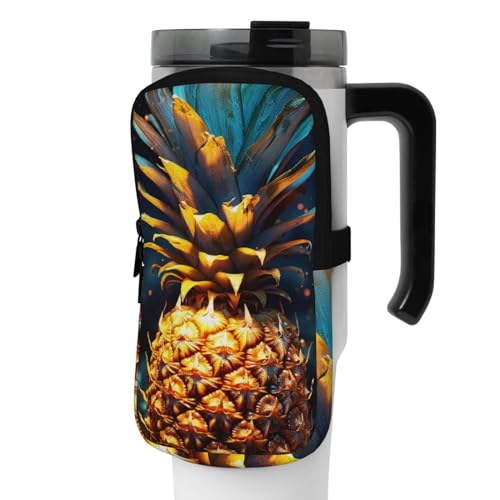 GFLFMXZW Wasserflaschen-Beutel, Sportflaschen-Zubehör, Tasche, flackernde Ananas, tragbare Wasserflaschen-Beutel für Fitnessstudio, Wasserflaschen, Zubehör für Wandern, Becher, Trinkflasche, Tasche von GFLFMXZW