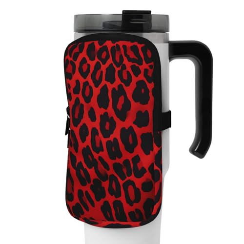 GFLFMXZW Wasserflaschen-Beutel, Sportflaschen-Zubehörtasche, rotes Leopardenmuster, tragbare Wasserflaschen-Beutel für Fitnessstudio, Wasserflaschen, Zubehör für Wandern, Becher, Trinkflasche, Tasche von GFLFMXZW