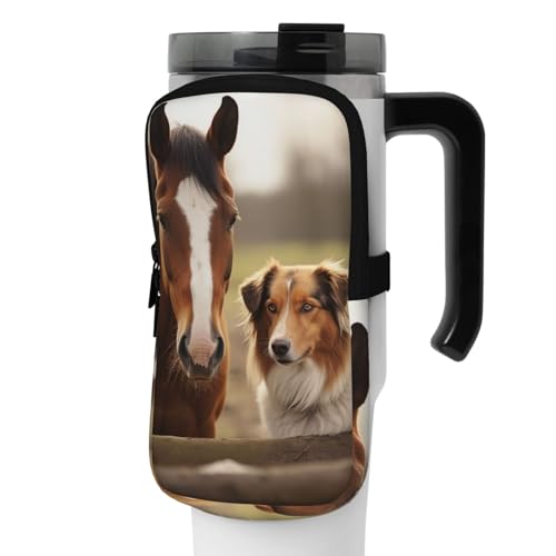 GFLFMXZW Wasserflaschen-Tasche, Sportflaschen-Zubehör, Tasche, Collie, Hund, Pferd, Handheld-Wasserflaschen-Beutel für Fitnessstudio, Wasserflaschen, Zubehör für Wandern, Becher, Trinkflasche, Tasche von GFLFMXZW