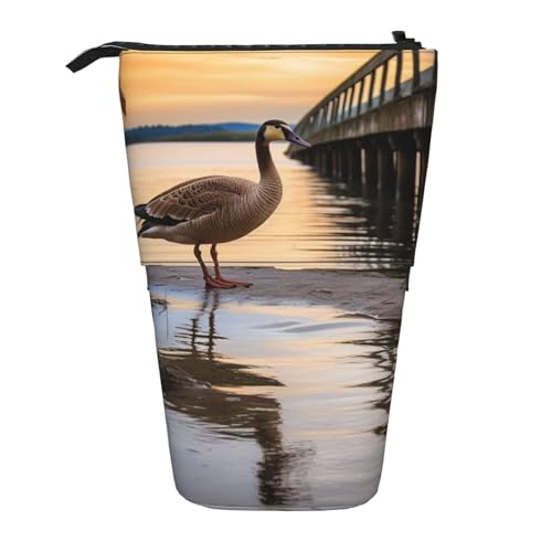GFLFMXZW Wild Goose by the Bridge Federmäppchen, Stehendes Federmäppchen, Teleskop-Federhalter, Pop-Up-Bleistifttasche, tragbare Make-up-Tasche mit Reißverschluss, Schwarz , Einheitsgröße von GFLFMXZW