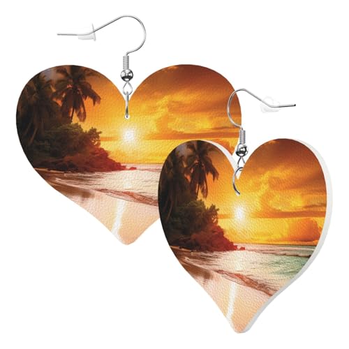 Leder-Ohrringe für Damen, baumelnde Ohrringe, tropischer Strand, Sonnenuntergang, doppelseitiger Ohrring, Schmuck, modische Sternform, Festival-Zubehör, Statement-Schmuck für Geburtstagsparty, von GFLFMXZW