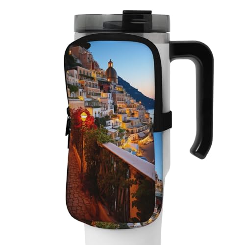 Positano Wasserflaschen-Beutel, Sportflaschen-Zubehör, Tasche, Strand-Sonnenuntergang, Hand-Trinkflaschen-Beutel für Fitnessstudio, Wasserflaschen, Zubehör für Wandern, Becher, Trinkflasche, Tasche von GFLFMXZW