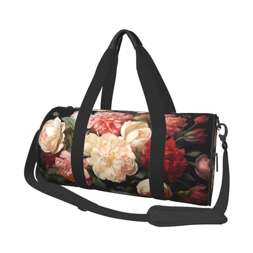 Seesack für Herren und Damen, kleiner Turnbeutel, brauner Bär, Reisetasche, wasserdicht, Übernachtungstasche für Sport, Workout, Schale mit Pfingstrosen und Rose, Einheitsgröße Seesack für Herren und Damen, kleiner Turnbeutel, brauner Bär, Reisetasche, wasserdicht, Übernachtungstasche für Sport, Workout, Schale mit Pfingstrosen und Rose, Einheitsgröße von GFLFMXZW