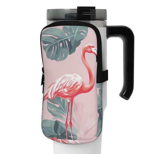 Wasserflaschen-Beutel, Sportflaschen-Zubehör, Tasche, Sommer, Flamingo, Palmblätter, Handheld-Wasserflaschen-Beutel für Fitnessstudio, Wasserflaschen, Zubehör für Wandern, Becher, Trinkflasche, Tasche von GFLFMXZW