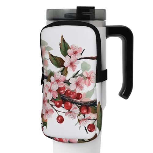 Wasserflaschen-Beutel, Sportflaschen-Zubehör, Tasche, realistische Kirschblumen, Hand-Trinkflaschen-Beutel für Fitnessstudio, Wasserflaschen, Zubehör für Wandern, Becher, Trinkflasche, Tasche für von GFLFMXZW