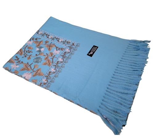 GFM® Bestickter Kaschmir-Textur-Woll-Pashmina-Schal - Herbst-Winter - Valentinstag Muttertag Weihnachten (EMBSHL-A), 1 hellblau, 42 von GFM