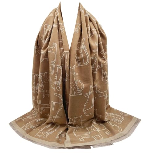 GFM® CTSHL-CC Pashmina-Schal mit Katzendruck, Kaschmir-Gefühl, für Herbst und Winter, Ctshl-r-hellbraun, L von GFM