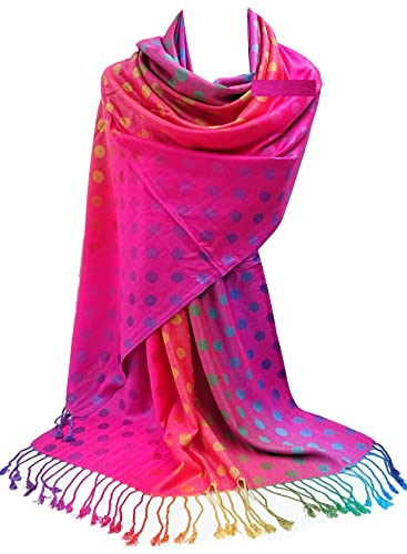 GFM® Damen Regenbogenfarben Schal im Pashmina-Stil - Polka Dot - Rosa Mehrfarbig - (NPolkapash-CRTGLB) von GFM