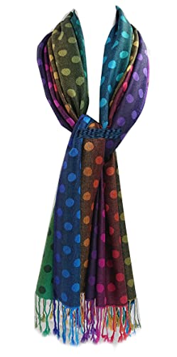 GFM® Damen Regenbogenfarben Schal im Pashmina-Stil - Polka Dot - Schwarz Mehrfarbig - (NPolkapash-KL) von GFM