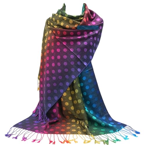 GFM® Damen Regenbogenfarben Schal im Pashmina-Stil - Polka Dot - Schwarz Mehrfarbig - (NPolkapash-KL) von GFM