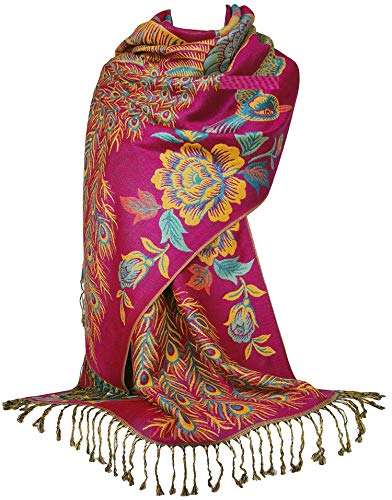 GFM® Dies ist ein wunderschöner Schal im Pashmina-Stil mit Pfauen- und Blumenmuster DK1909-crtglb-Rosa von GFM