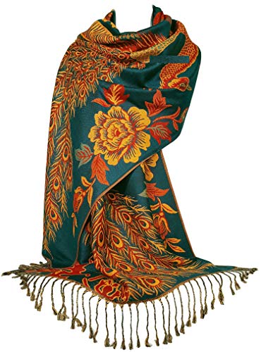GFM® Dies ist ein wunderschöner Schal im Pashmina-Stil mit Pfauen- und Blumenmuster DK1909-ghtl-dunkelgrün von GFM
