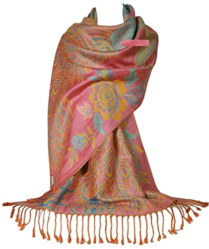 GFM® Dies ist ein wunderschöner Schal im Pashmina-Stil mit Pfauen- und Blumenmuster DK1909-hlglb-Rosa clair von GFM
