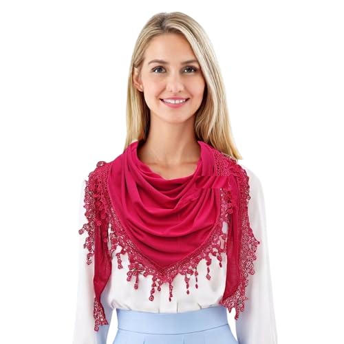 GFM® Einfarbiger Jersey-Schal mit Spitze und Quasten (TRI-PLN-CRTGLB-Rosa) von GFM