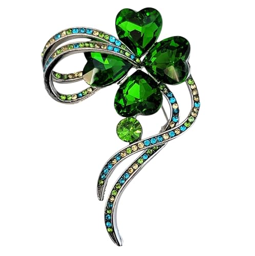 GFM® Emaille-Brosche mit drei oder vierblättrigen Kleeblatt-Dimantes, (BRCH-Clover-CRYS), S, Metall, Kristall von GFM