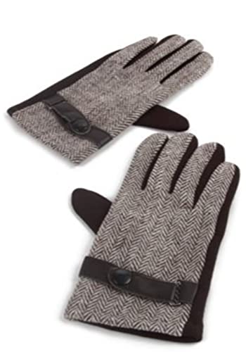 GFM® Herren-Handschuhe, Tweed, Schottenkaro, Fischgrätenmuster, weich, warm – Herbst und Winter, Fischgrätenbraun, Einheitsgröße von GFM