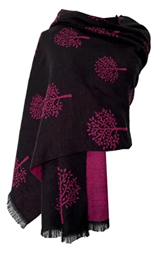 GFM® MBRY-A Schal mit Maulbeerbäumen, bedruckt, Kaschmir-Feeling, Pashmina-Schal für Herbst und Winter, .Mbshl-klfsh-Schal Schwarz Fuchsia, 42 von GFM