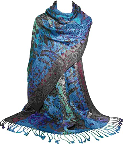 GFM® MSC-B Schal mit Blumenmuster, Paisleymuster, Pashmina-Stil, Msc2-lhr-dark turquoise, 42 von GFM