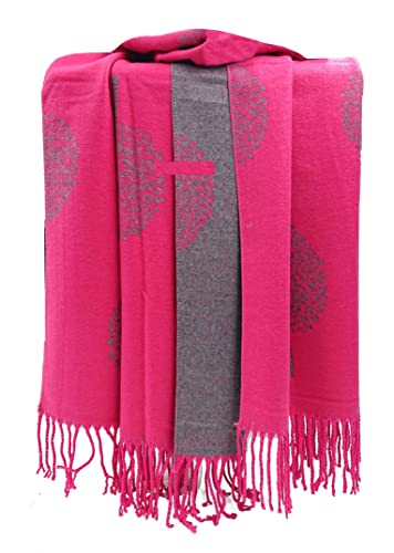 GFM® Mulberry Trees bedruckter Schal oder Kaschmir-Gefühl Pashmina-Schal für Herbst Winter (MBRY-A), Mbshl-crtglb-Schal Hot Pink, 42 von GFM