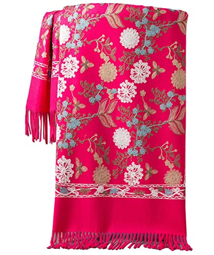 GFM® Pashmina-Schal, bestickt, Kaschmir-Textur, Wolle, Herbst/Winter - Rosa - (EMBSHL-2-CRTGLB) von GFM