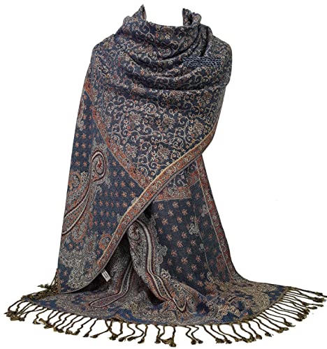 GFM® Pashmina-Stil in Blumen- oder Paisleymuster, Schal (FRL2), .S01-blau-bechnl, 42 von GFM