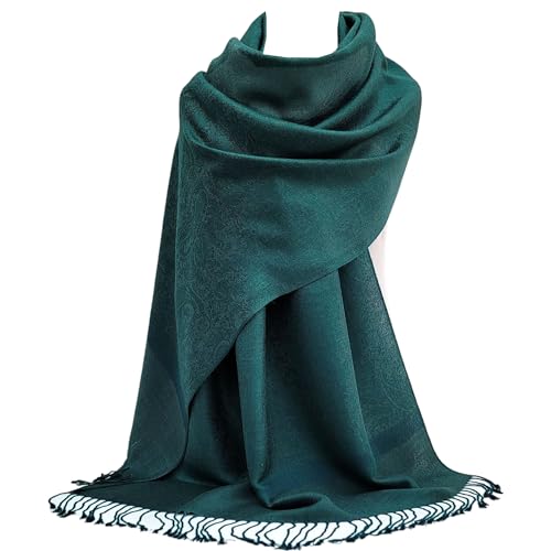 GFM® Pashmina Stil weicher Schal mit geprägtem Paisleymuster - dunkelblaugrün - (P093-GHTL) von GFM