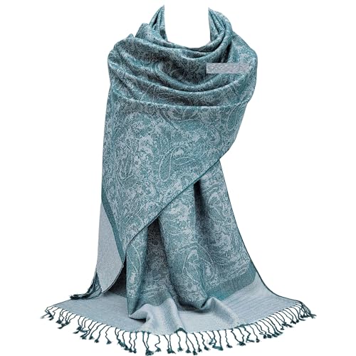 GFM® Pashmina-Stil weicher Schal mit geprägtem Paisleymuster (P093), P093-tlch-teal Silver, L von GFM
