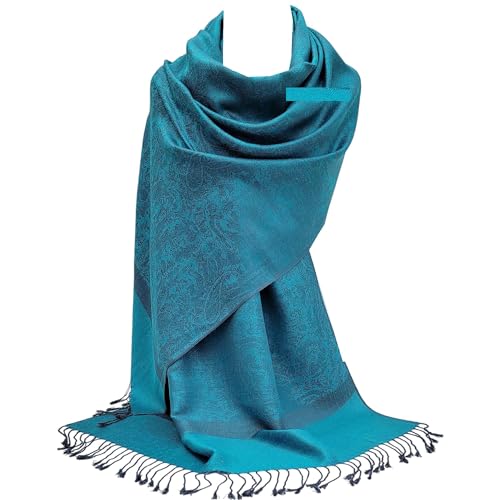 GFM® Pashmina Stil weicher Schal mit geprägtem Paisleymuster (P093), P093-TXNLBH-Türkisgrau, 42 von GFM