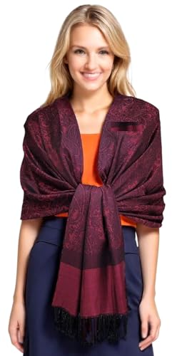 GFM® Pashmina-Stil weicher Schal mit geprägtem Paisleymuster (P093), P093-klbrgll-burgunderrot, L von GFM
