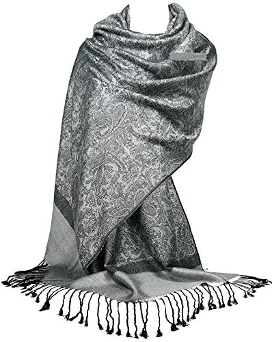 GFM® Pashmina Stil weicher Schal mit geprägtem Paisleymuster (P093), P093-klch-silver Grau, 42 von GFM