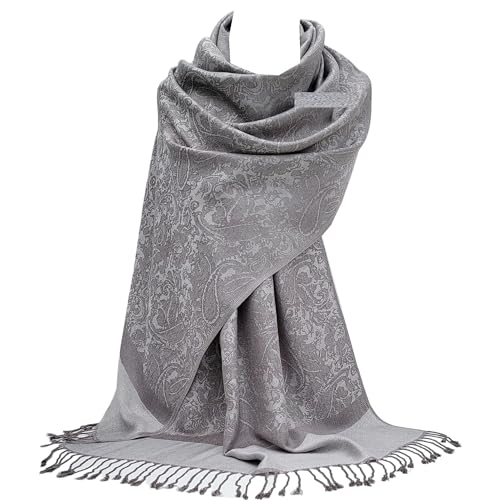 GFM® Pashmina Stil weicher Schal mit geprägtem Paisleymuster - taupegrau - (P093-CHTPBH) von GFM